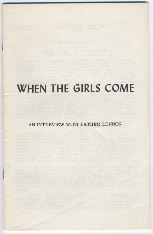 The cover of a book which reads 'When the Girls Come an interview with Father Lennon.'