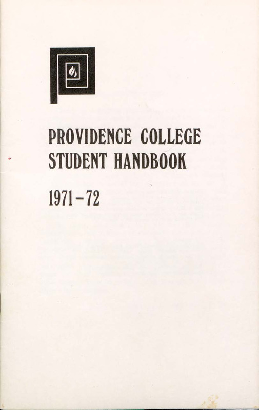 Providence College Student Handbook from 1971 to 1972 with a Providence College logo on the front cover.