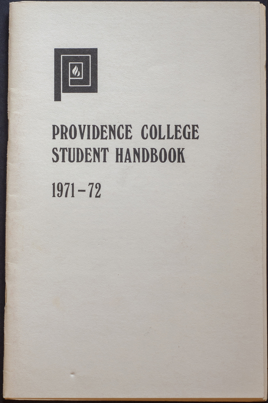 Cover of the Providence College Student Handbook from 1971 to 1972 with a Providence College logo.