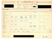 A scanned academic record from Providence College for a student in the Class of 1930, showing grades across four years in subjects like Christian Doctrine and Education, with handwritten entries.