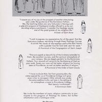 A page titled 'The Sisters Speak' featuring testimonials from various nuns about the Providence College Summer School of Sacred Theology. The page includes illustrations of nuns in different habits and quotes from four different religious sisters, each expressing their appreciation for the program and its impact on their spiritual lives and teaching.