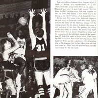 Providence College basketball player wearing jersey number 24 jumping to shoot, defended by two opposing players including one in jersey number 31, with accompanying text discussing the 1966–67 season.