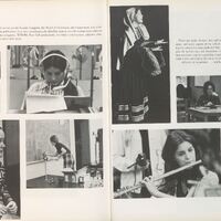 Black and white collage of various images depicting students and activities at Providence College. The images include students walking, studying, performing in a play, conducting experiments, and playing musical instruments.