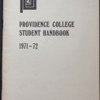 Cover of the Providence College Student Handbook from 1971 to 1972 with a Providence College logo.