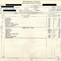 A vintage academic transcript from Providence College (1941–1942), listing a student's Biology-focused coursework and grades.