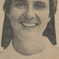 Newspaper photograph of Sr. Mary Thoma. The bottom reads 'blouse with simple collar is worn by Sr. Mary Thoma, O.P., of Sinsinawa, Wis.'